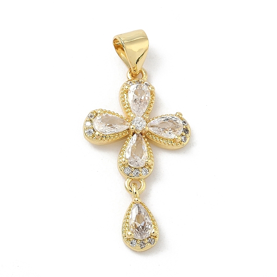 Латунные микро проложить кубического циркония подвески, крест с подвесками в виде слезинок, долговечный, стойки покрытие, без свинца и без кадмия