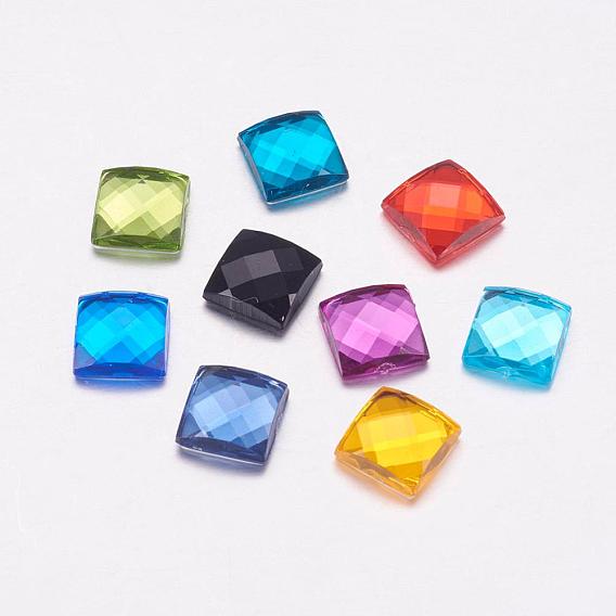 Taiwan Acrylic Rhinestone Cabochons, Flat Back, Faceted, Square