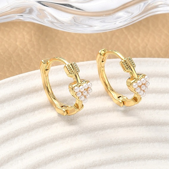 Латунные серьги-кольца в форме сердца, с абс пластмассовой имитационной жемчужиной, без никеля 