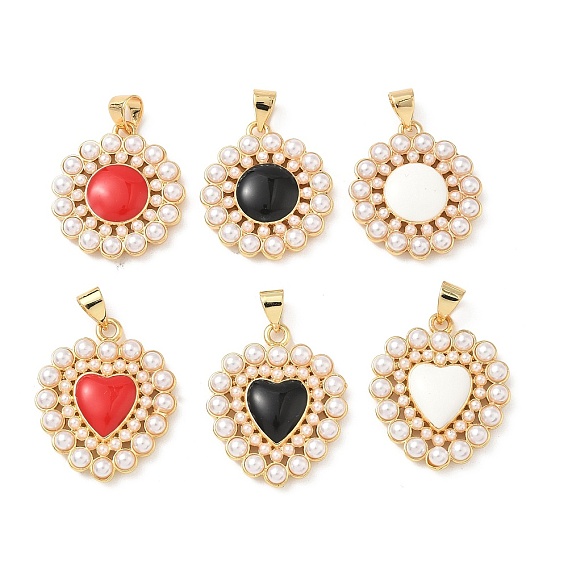 Латунь эмаль подвески, круглый/сердечный, с абс пластмассовой имитационной жемчужиной, без кадмия и без свинца, реальный 18 k позолоченный