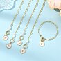 Pulseras con dijes de latón esmaltado con temática oceánica, 304 pulseras de cadena con clip de acero inoxidable para mujer, plano y redondo, con perla natural cultivada de agua dulce