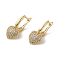 Brass Micro Pave Cubic Zirconia Hoop Earring, Heart