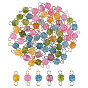 60Pcs 2 Colors Natural Colorful Tourmaline Faceted Table Cut Cube Links Connector Charms, with 304 Stainless Steel Double Loops
