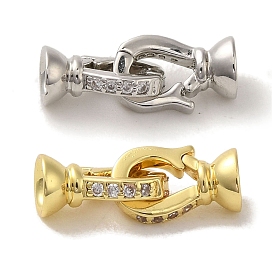 Rack Plating Brass Micro Pave Clear Cubic Zirconia Fold Over Clasps
, Lead Free & Cadmium Free, Long-lasting Plated