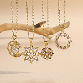 Geometric Zirconia Pendant with Pearl, Star and Snowflake Design - Fashionable Necklace