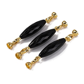 Rack Plating Brass and Black Onyx Flod Over Clasps, Oval, Real 18K Gold Plated