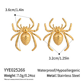 Богемный стиль 304 серьги-гвоздики из нержавеющей стали в форме паука для женщин, реальный 18 k позолоченный