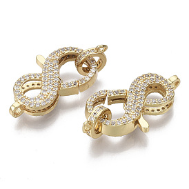 Brass Micro Pave Clear Cubic Zirconia Lobster Claw Clasps, with Tube Bails, Nickel Free, Number 8