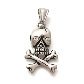 304 подвески из нержавеющей стали, с кристально горный хрусталь, очарование черепа