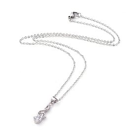 Brass Cubic Zirconia Pendant Necklaces, with 304 Stainless Steel Cable Chains and Lobster Claw Clasps, with Cardboard Packing Box, Musical Note