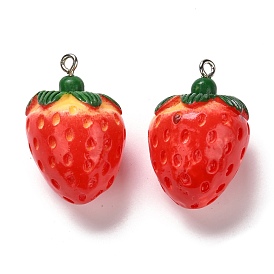  Pendentifs de résine, avec les accessoires en fer, imitation de fruits, 3 d fraise
