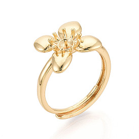 Цветочные латунные регулируемые кольца, для полуполых бусин 