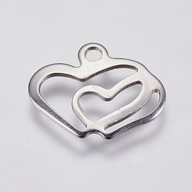 201 Stainless Steel Open Pendants, Cut-Out, Hollow Heart with Heart