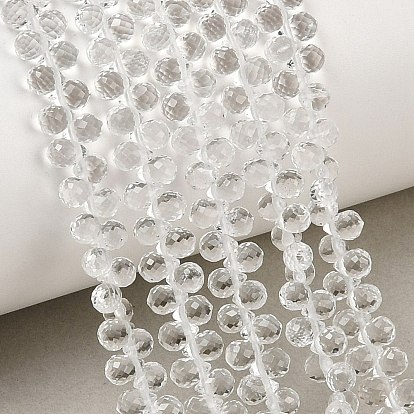 Natural Quartz Crystal Beads Strands, Rock Crystal, Teardrop, Faceted, Top Drilled