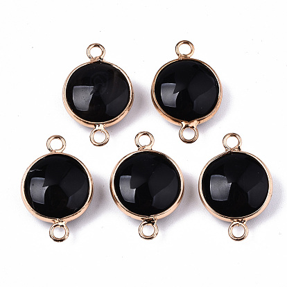 Gemstone Links Connectors, with Light Gold Plated Brass Findings, Flat Round
