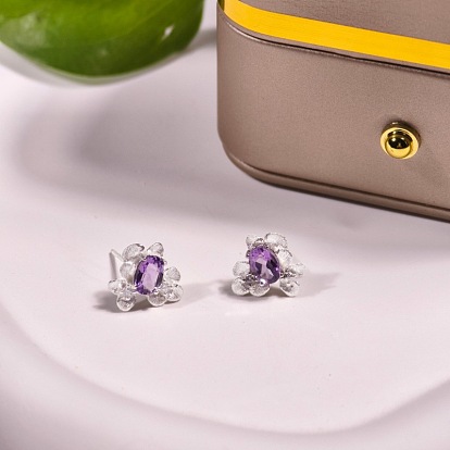 925 стерлингового серебра кубического циркония серьги стержня, с кварцевым, цветок, серебряные