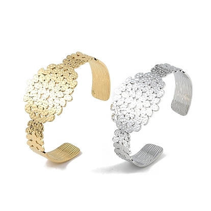 304 Stainless Steel Oval Leaf Open Cuff Bangles for Women