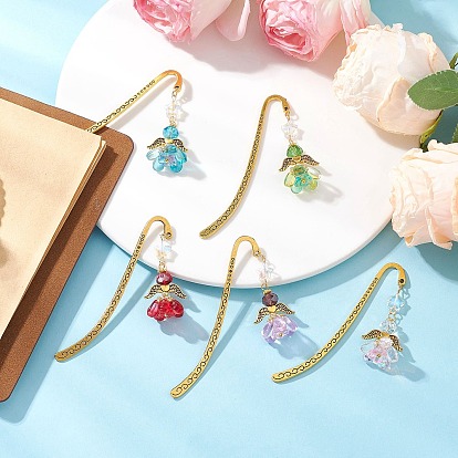 Закладки с крючками из сплава, стеклянные закладки-ангелы, античное золото 