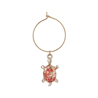 Alloy Enamel Wine Glass Charms, with Brass 
Hoops, Tortoise