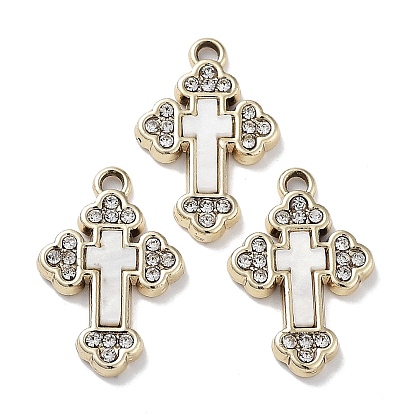 Alloy Pendants, with Shell and Rhinestone, Cadmium Free & Lead Free