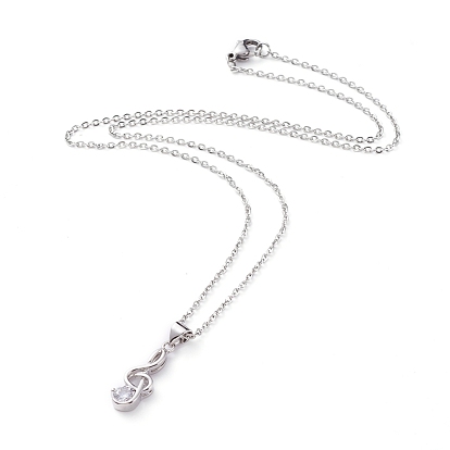 Brass Cubic Zirconia Pendant Necklaces, with 304 Stainless Steel Cable Chains and Lobster Claw Clasps, with Cardboard Packing Box, Musical Note