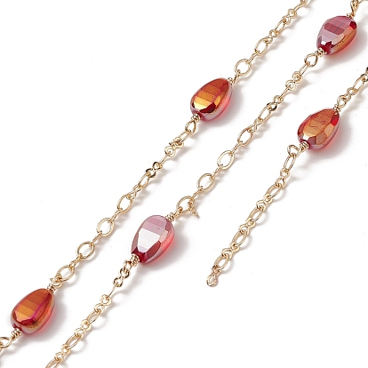 Handmade Glass Beaded Chains, with Rack Plating Golden Brass Findings and  Paper, Long-Lasting Plated, Unwelded, Ova