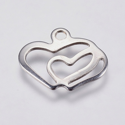 201 Stainless Steel Open Pendants, Cut-Out, Hollow Heart with Heart