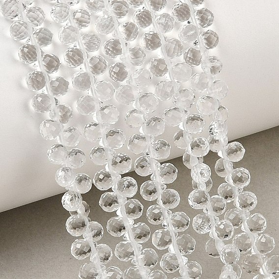 De perlas de cristal de cuarzo natural hebras, cristal de roca, lágrima, facetados, superior perforado