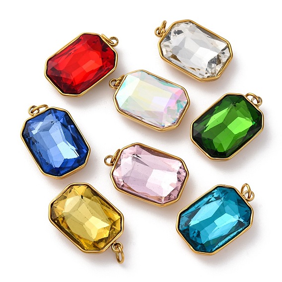 316 подвески из граненого стекла из нержавеющей стали, прямоугольные, ионное покрытие (ip), реальный 18 k позолоченный, с петлей