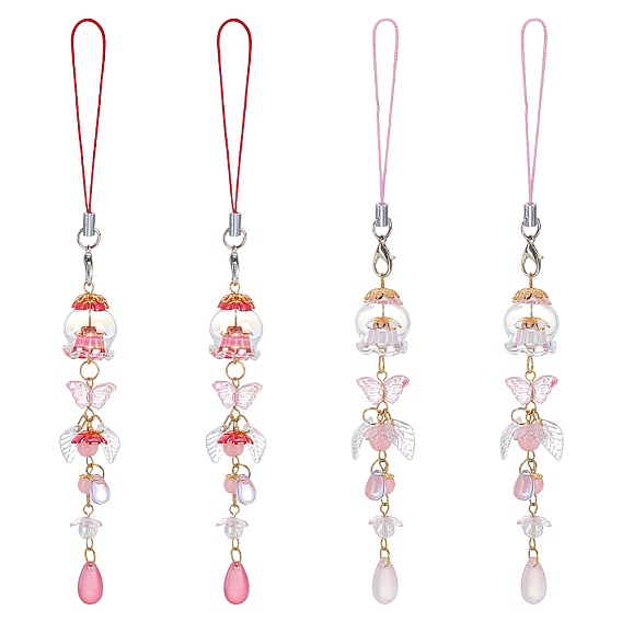 4шт 2 стиль акриловые и стеклянные мобильные ремешки, слеза с крылом, платина