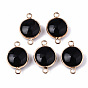 Gemstone Links Connectors, with Light Gold Plated Brass Findings, Flat Round