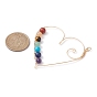 7 Chakra Gemstone Copper Wire Wrapped Big Pendants, Heart Charms with Jump Rings, Golden