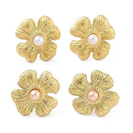 Flower Real 14K Gold Plated 304 Stainless Steel Stud Earrings, with Natural Shell Beads