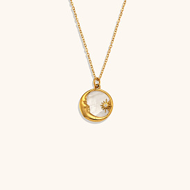 Natural Shell Moon Star Pendant Necklace - Unique, Chic Stainless Steel Jewelry