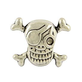 Tibetan Style Alloy Pirate Style Skull Large Hole European Bead Rhinestone Settings, Cadmium Free & Lead Free, 12x14.5x8mm, Hole: 5mm, fit for 1.5mm rhinestone, about 440pcs/1000g