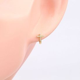Stunning CZ Inlaid 925 Silver Cross Earrings - Elegant and Versatile Ear Studs
