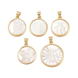 Натуральный белый оболочки плоские круглые подвески, с латунной, реальный 18 k позолоченный, долговечный, без кадмия и без свинца, стойки покрытие