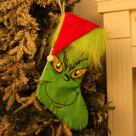 Hong Kong Love Christmas Holiday Decorative Socks Grinch Green Hairy Monster Luminous Socks Candy Bag Pendant Gift Bag