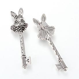 Tibetan Style Alloy Big Pendants, Skeleton Key, Cadmium Free & Lead Free,