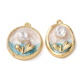 Подвески из эмалевого сплава легкого золота, с ABS имитации жемчуга, , стойки покрытие