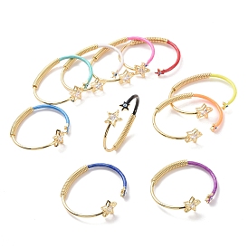 Étoile en émail avec bracelet manchette ouvert mauvais œil avec zircone cubique transparente, bijoux en laiton plaqué or véritable 18k pour femmes