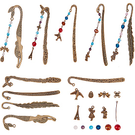 SUNNYCLUE DIY Bookmark Making, with Tibetan Style Alloy Bookmarks, Tibetan Style Alloy Pendants, Glass Beads and Iron Eye Pin
