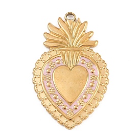 День святого Валентина 304 подвески из нержавеющей стали с розовой эмалью, Подвески в виде сердечек с узором из травы