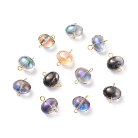 Electroplate Glass Beaded Connector Charms, with Brass Eye Pins