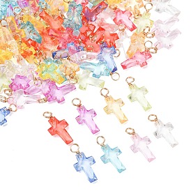 Подвески крест прозрачный акрил, граненые, с экологически чистой круглой медной проволочной петлей