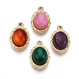 Природных драгоценных камней подвески, овальные амулеты, с 304 установками из нержавеющей стали, реальный 14 k позолоченный
