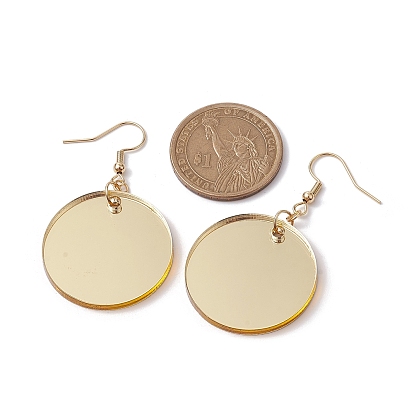 Blank Flat Round Acrylic Dangle Earrings, with Real 18K Gold Plated 304 Stainless Steel Earring Pins
