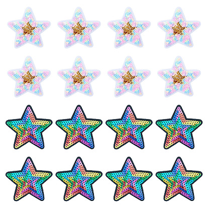 24 шт. 2 Цветные полиэстеровые термопереносные виниловые листы, утюг на виниле для футболки, украшения одежды ткани, с пайеткой / блестками, звезда