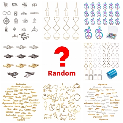 Lucky Bag, Random Style Metal Charms Connectors Kits, Open Back Bezel