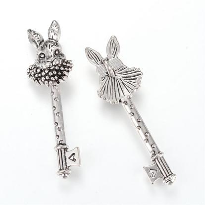 Tibetan Style Alloy Big Pendants, Skeleton Key, Cadmium Free & Lead Free,